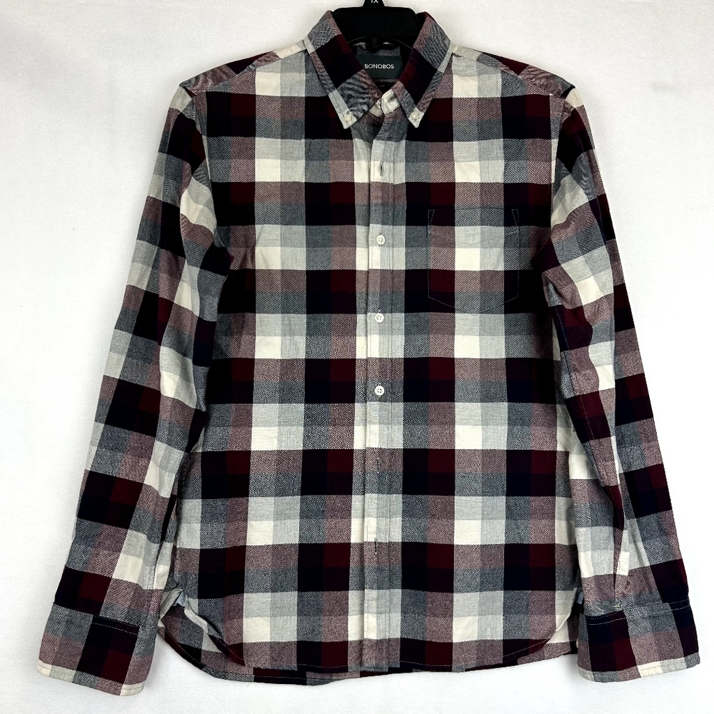 Bonobos Men's Plaid Button-Down Shirt in Burgundy, Black & White